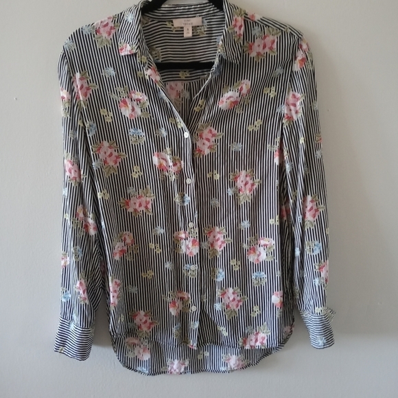 Como Vintage Long Sleeves Striped Floral Hi-Lo Button up Shirt Size small - Picture 10 of 14